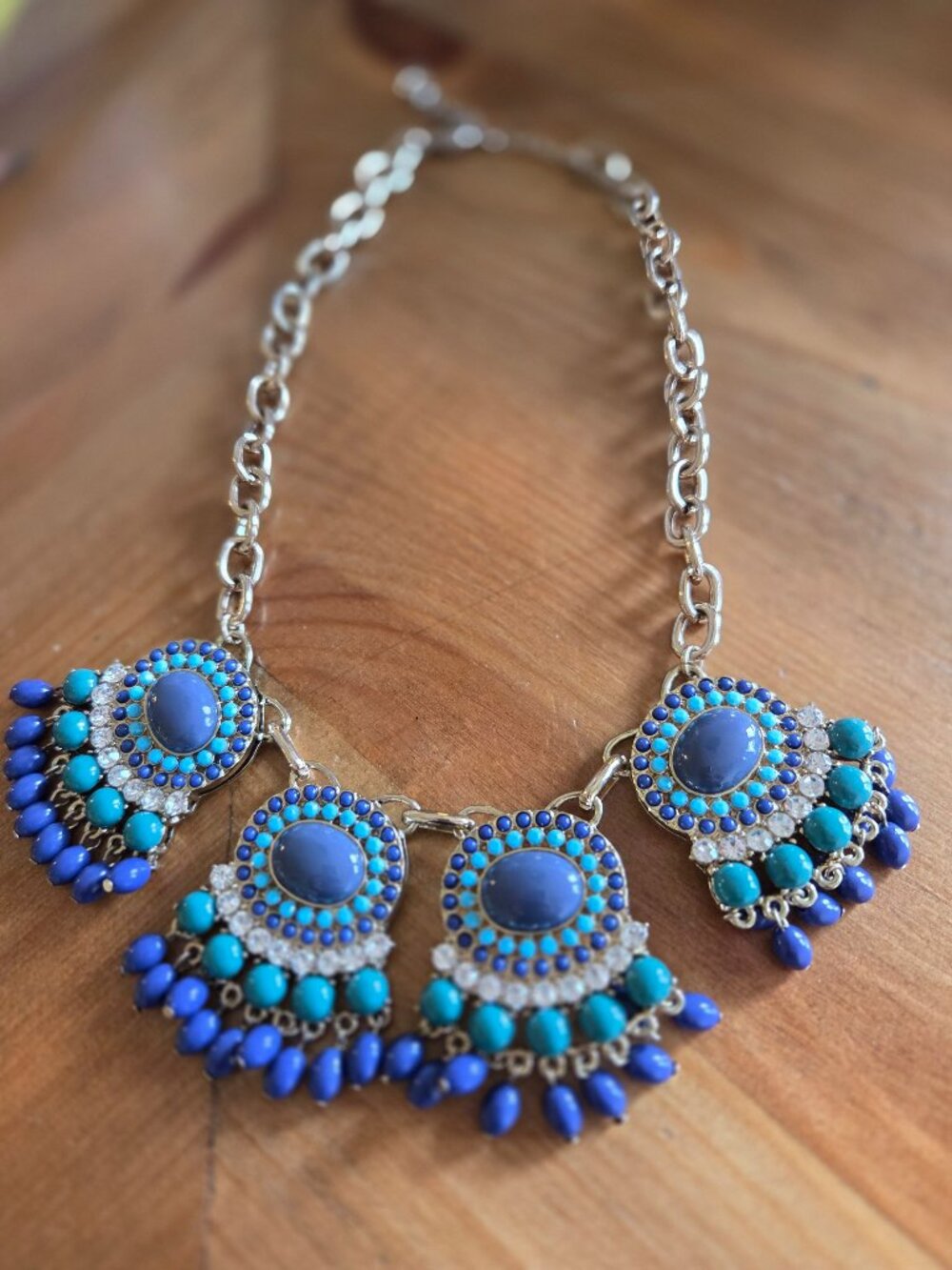 Teal and Blue Beaded Statement necklace